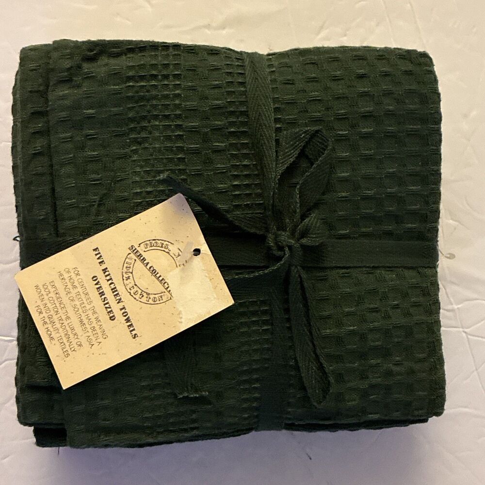 5 PC Set Oversized Kitchen Towels Sierra Collection EverGreen Waffle Knit NEW - Picture 5 of 6